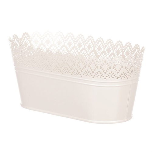 Obal kovový - truhlík, krajkový okraj, barva krémová