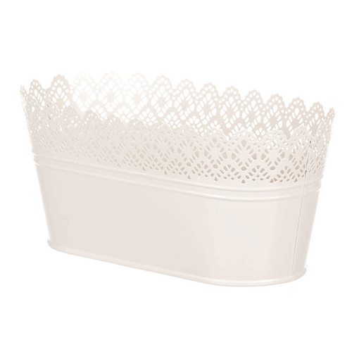 Obal kovový - truhlík, krajkový okraj, barva krémová