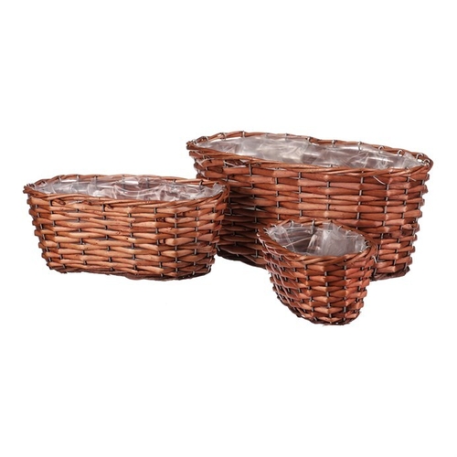 Košík proutěný - oválný truhlík, sv. hnědý, cena za sadu 3 ks