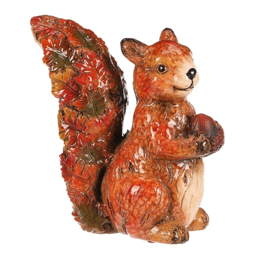 Veverka s oříškem - keramika, s barvenými lístky, oranžovo-hnědá