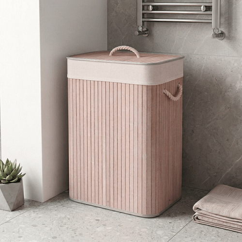 Koš prádelní - bambusový, s víkem, šedý