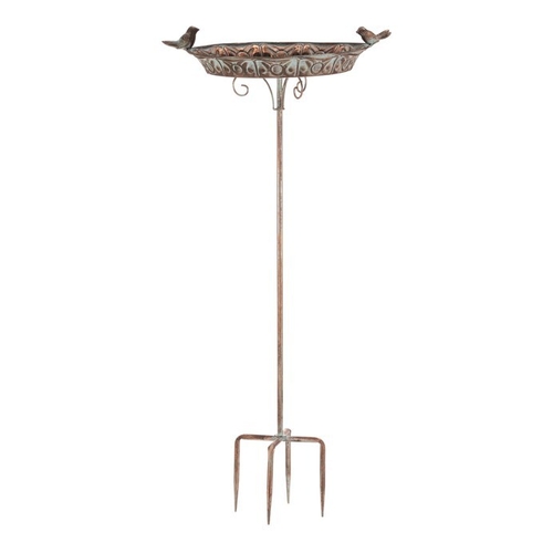 Krmítko/pítko - kovový zápich, 88 cm, s ptáčky, barva měděná