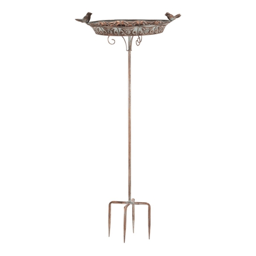 Krmítko/pítko - kovový zápich, 88 cm, s ptáčky, barva měděná