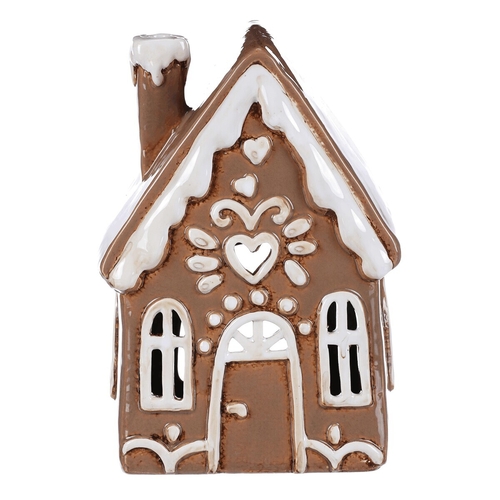 Domeček keramický - zdobený, na čajovou svíčku, hnědý