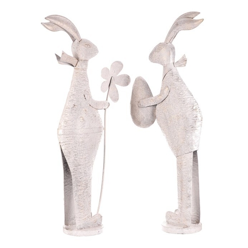 Zajíc kovový - s patinou, bílý, vel. L, mix 2, cena za 1 ks