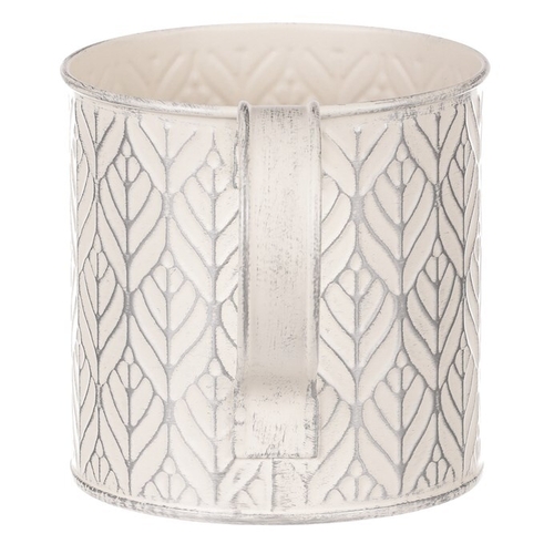 Obal kovový - tvar konve, stříbrný vzor, barva krémová