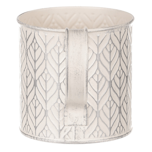 Obal kovový - tvar konve, stříbrný vzor, barva krémová