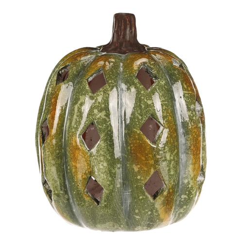 Dýně s otvory - keramika, LED osvětlení, zelená