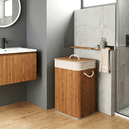 Koš prádelní - bambusový, s víkem, tmavě šedý