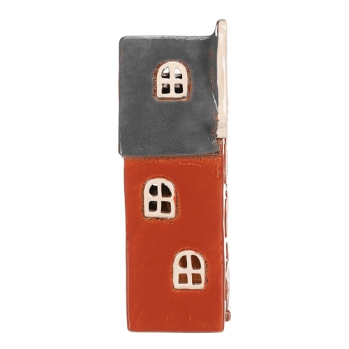 Domeček keramický - na čaj. svíčku, patrový, oranžový