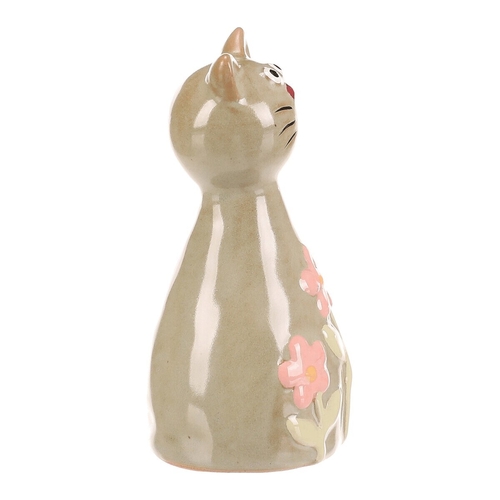 Kočka - keramická figurka, dekor květin, vel. S, zelená
