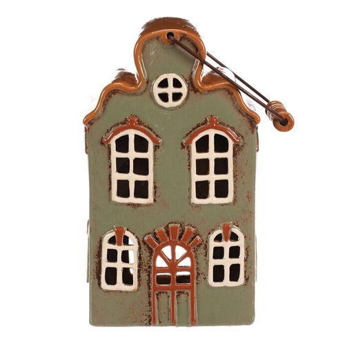 Domeček keramický - na čajovou svíčku, zelený