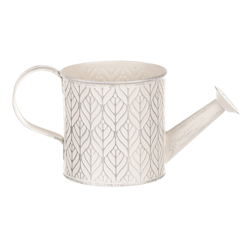 Obal kovový - tvar konve, stříbrný vzor, barva krémová