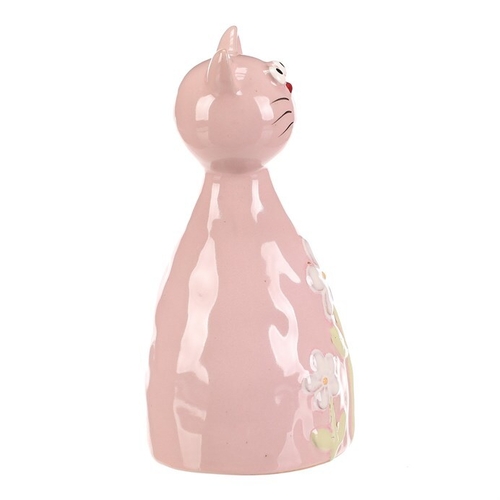 Kočka - keramická figurka, dekor květin, vel. L, růžová
