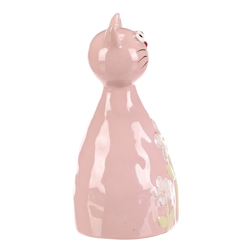 Kočka - keramická figurka, dekor květin, vel. L, růžová
