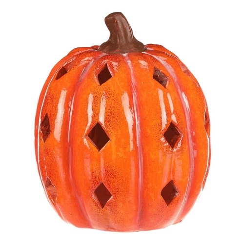 Dýně s otvory - keramika, LED osvětlení, oranžová