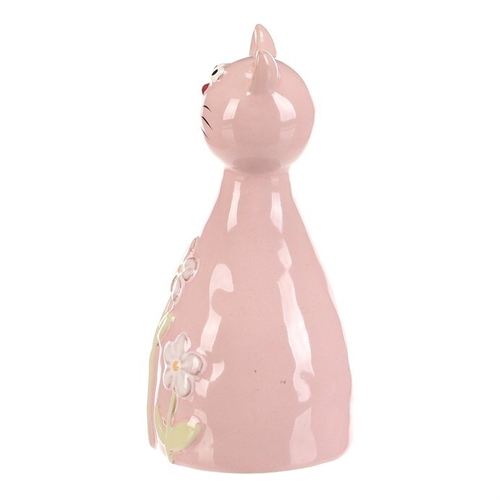 Kočka - keramická figurka, dekor květin, vel. M, růžová