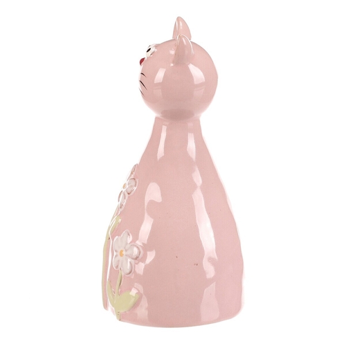 Kočka - keramická figurka, dekor květin, vel. M, růžová