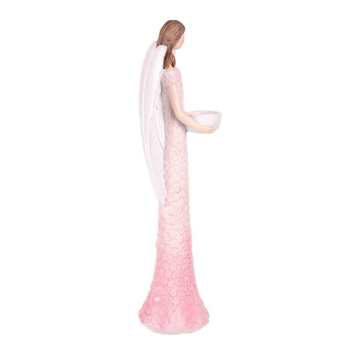 Anděl - figurka z polyresinu, kalíšek na svíčku, růžový