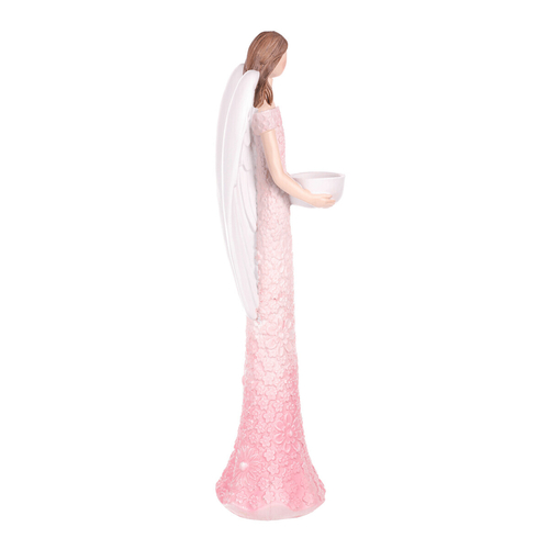 Anděl - figurka z polyresinu, kalíšek na svíčku, růžový