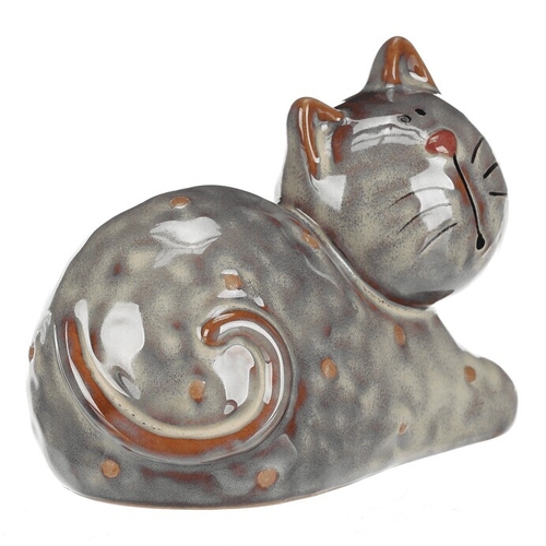 Kočka - keramická figurka, ležící, vel. M, hnědá