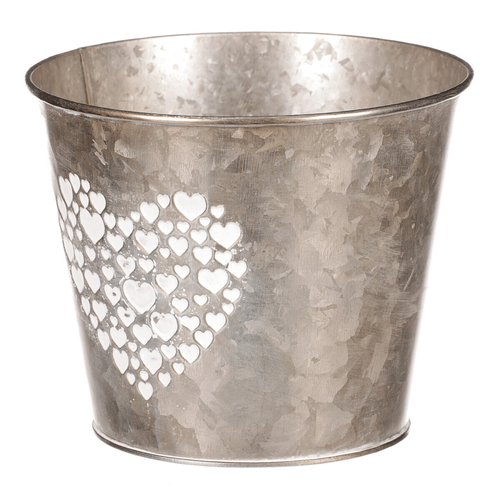 Obal z kovu na květiny, v tmavě krémové barvě se srdcem