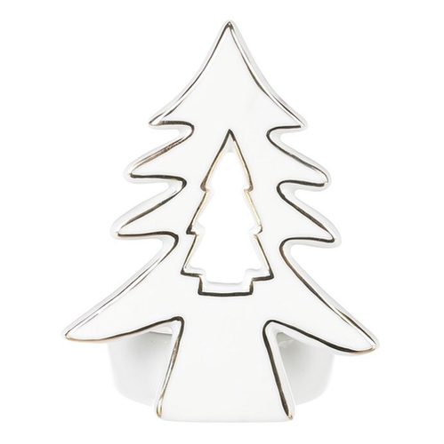 Svícen na kónickou svíčku - porcelán, se stromečkem, bílý