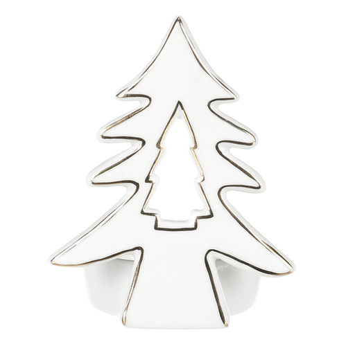 Svícen na kónickou svíčku - porcelán, se stromečkem, bílý