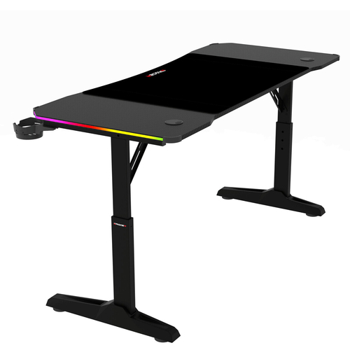Pevný herní stůl 140x60cm, RGB LED, výběr výšky, melamin LT-H1214 BK