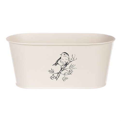 Truhlík kovový - motiv ptáčka, barva krémová