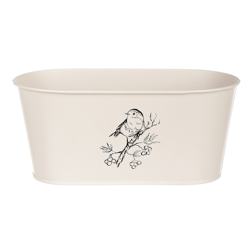 Truhlík kovový - motiv ptáčka, barva krémová