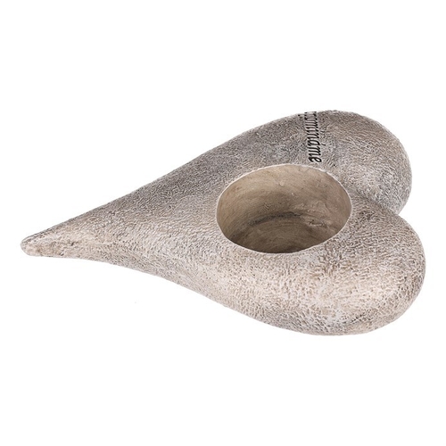 Srdce s růžemi a nápisem - polyresin, na čaj./LED svíčku, šedé