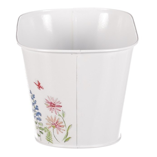 Truhlík kovový - květinový design, barva bílá