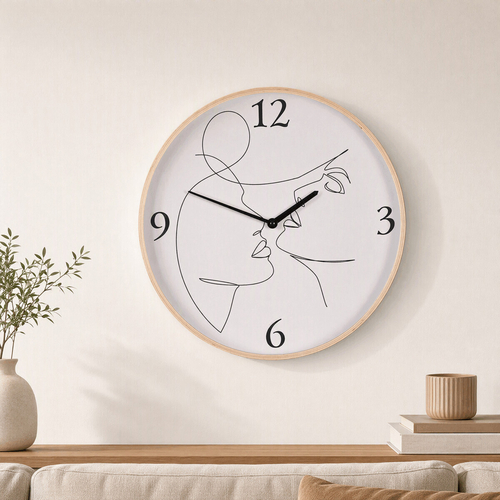 Hodiny nástěnné - pr. 40 cm, MDF a dřevěný rám, motiv tváří