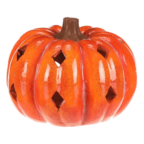 Dýně s otvory - keramika, LED osvětlení, oranžová
