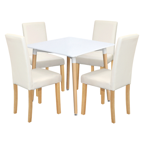 Jídelní stůl ONE 80x80 bílý + 4 židle PRIMA bílá/světlé nohy