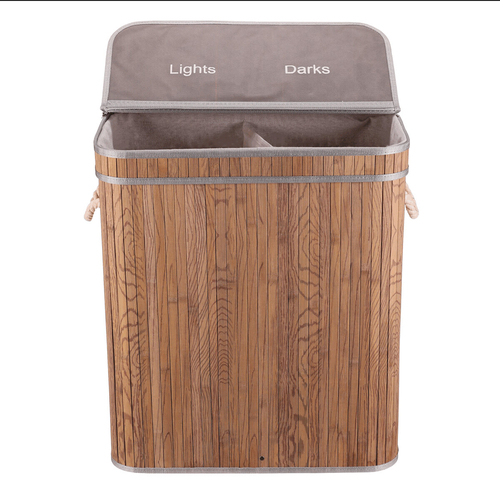 Koš prádelní - bambusový, s víkem, šedo-hnědý