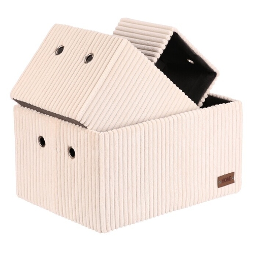 Koš regálový - manšestrový potah, krémový, cena za sadu 3 ks