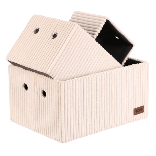 Koš regálový - manšestrový potah, krémový, cena za sadu 3 ks