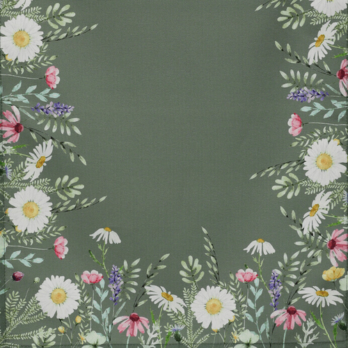 Běhoun - vzor lučních květin, zelený, 100 % polyester, 40 x 150 cm