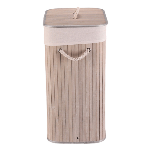 Koš prádelní - bambusový, s víkem, šedý