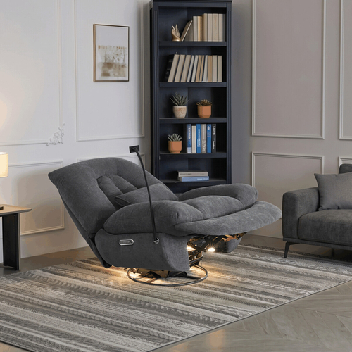 Polohovací křeslo, elektrické zabudované ovládání, šedá, látka, TV-7089 GREY2