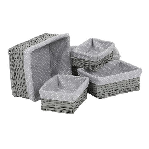 Koš regálový - proutěný, šedý s látkou, cena za sadu 5 ks