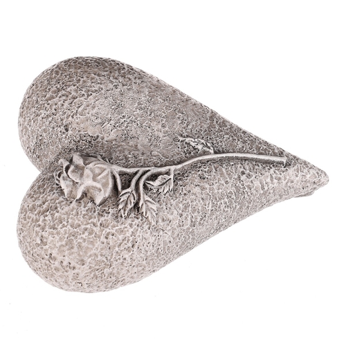 Srdce s růží - pietní dekorace, polyresin, šedá