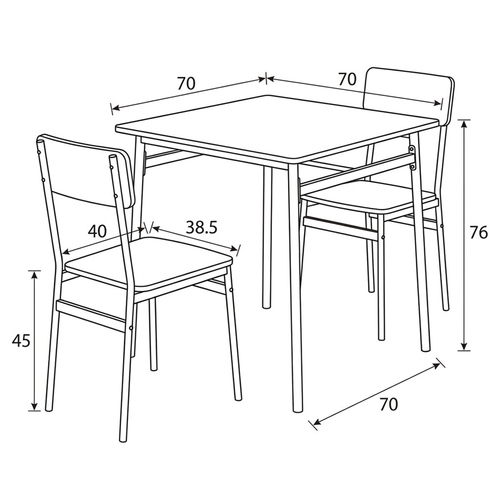 Jídelní set s 2 židlemi, 70x70x76cm, mdf, divoký dub, AUT-O2121 OAK