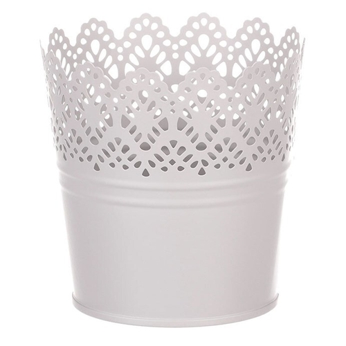 Obal kovový - kulatý, krajkový okraj, barva šedá