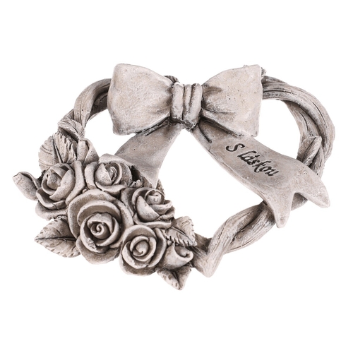 Srdce se stuhou a mašlí - pietní, polyresin, šedá