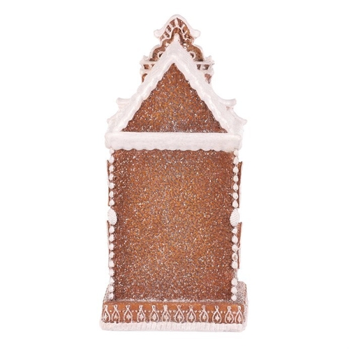 Domeček perníkový - polyresin, LED osvětl., hnědý s bílým zdobením