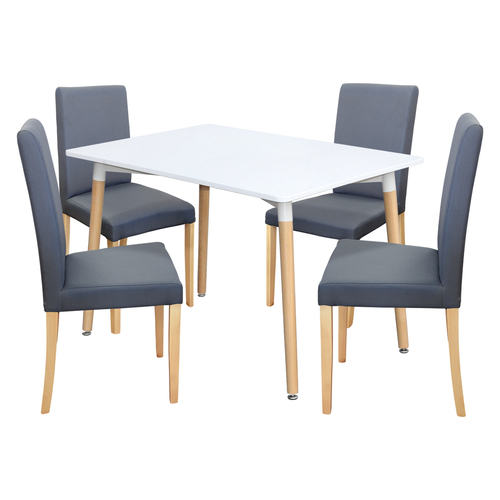Jídelní stůl ONE 120x80 bílý + 4 židle PRIMA šedá/světlé nohy