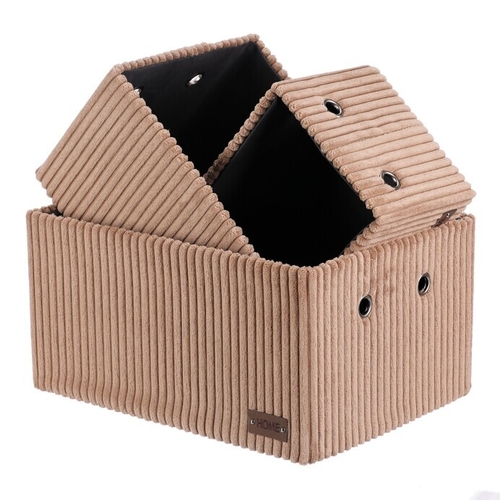 Koš regálový - manšestrový potah, hnědý, cena za sadu 3 ks